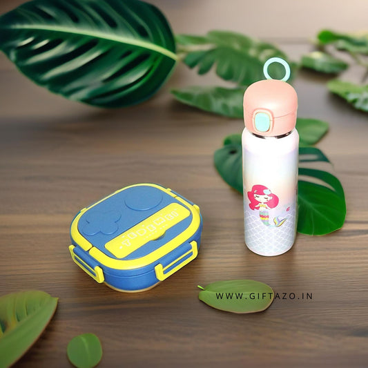 Tedemei Lunch Box + Mermaid Stainless Steel Sipper Bottle 650ml Combo