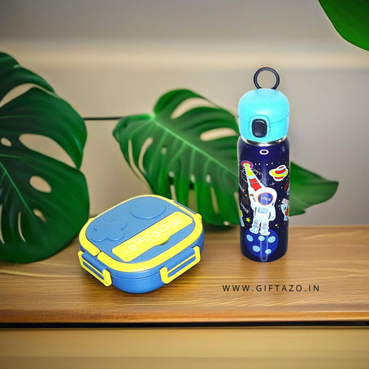 Tedemei Lunch Box + Astronaut Stainless Steel Sipper Bottle 650ml Combo
