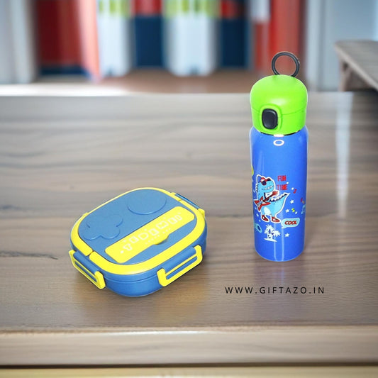 Tedemei Lunch Box + Dino Stainless Steel Sipper Bottle 650ml Combo